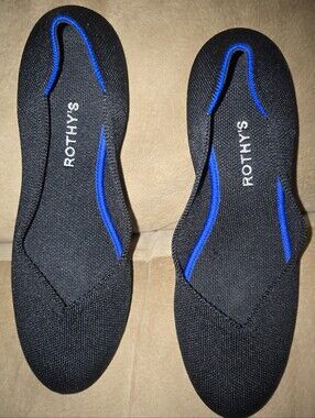 Rothys Blue Trim Round Toe Knit Slip On Flats Shoes Womens size 10